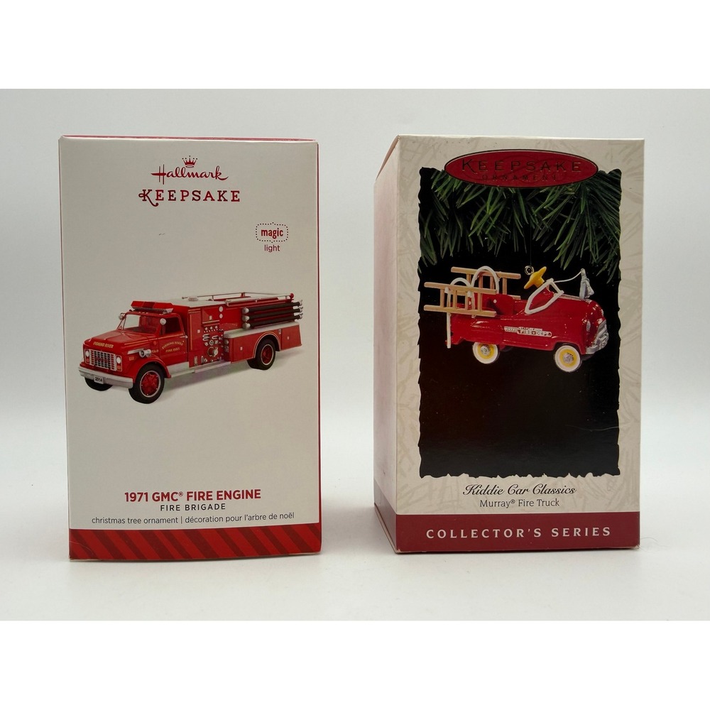 Hallmark Keepsake Fire Engine Ornament Lot 1971 GMC & Kiddie Car Murray Truck
